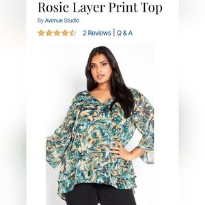 26/28 (4X) Avenue Sparkly Blue, Tan, Gold Sparkle 3/4 Sleeve Flowy LayeredBlouse